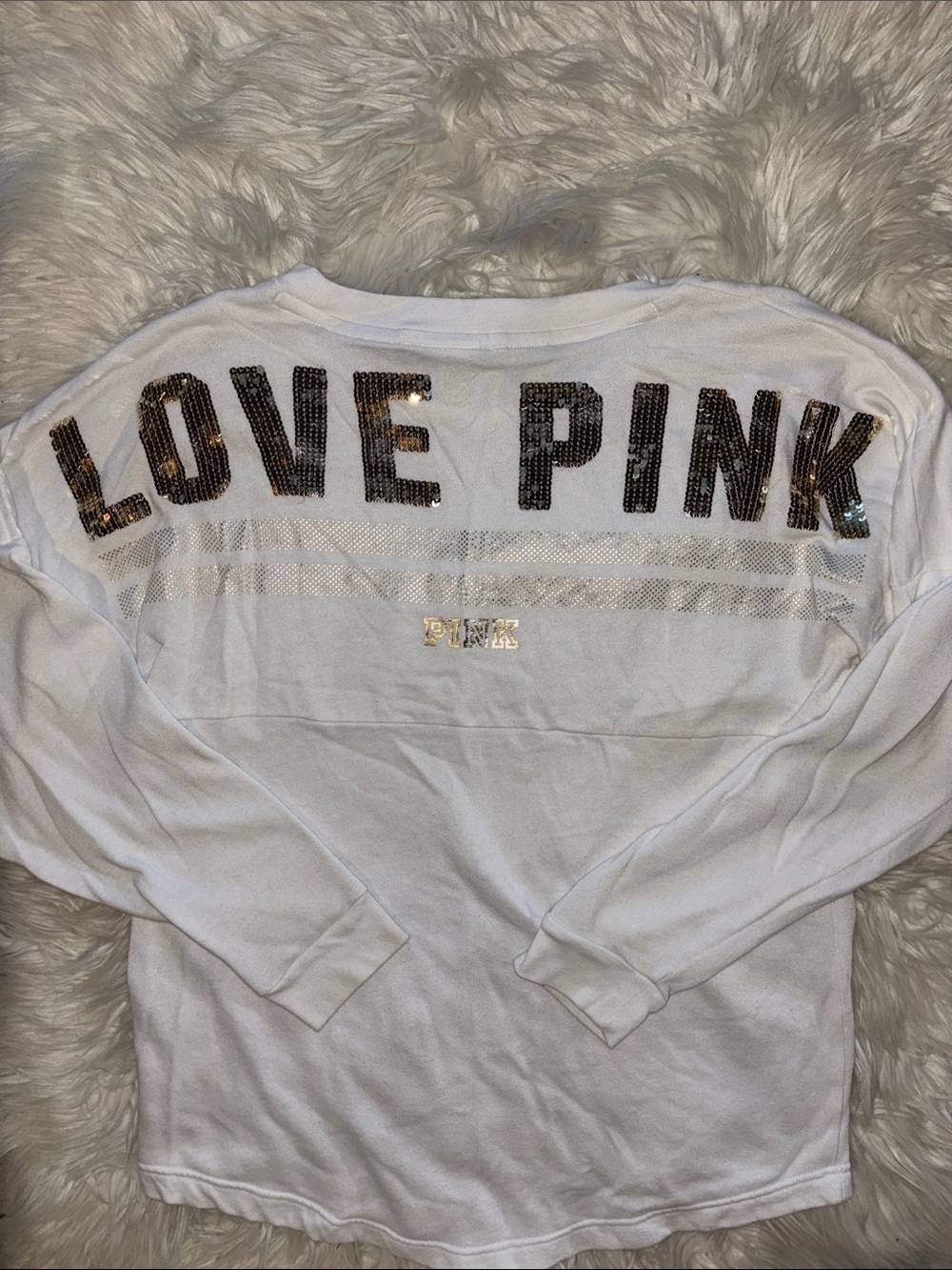 PINK Victoria’s Secret white and gold sequin long sleeve